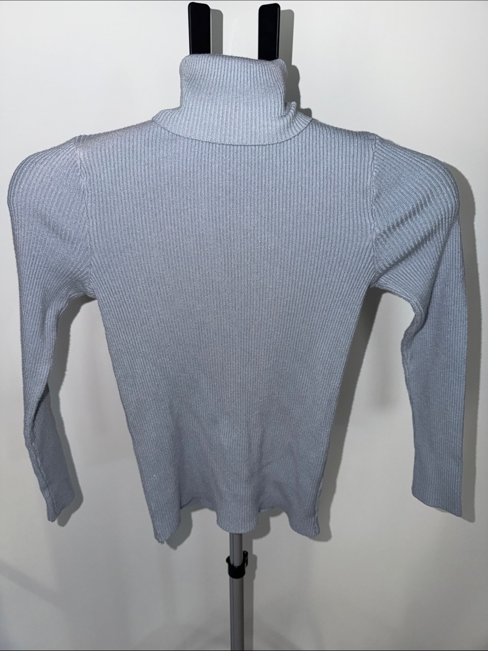 Light Blue Turtleneck Ribbed Sweater - Women's